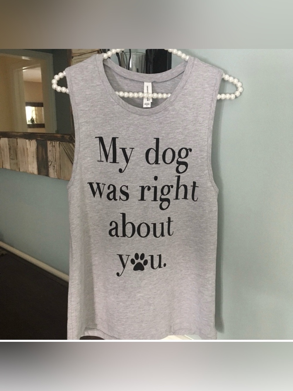 Gray Sleeveless Dog Lover Tank Top with Paw Print